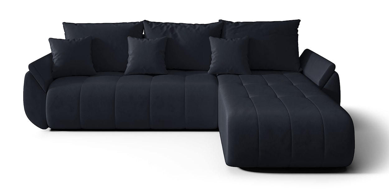 Narożnik z funkcją spania Romuldi L-kształtny prawostronny z pojemnikiem antracytowy welur hydrofobowy 