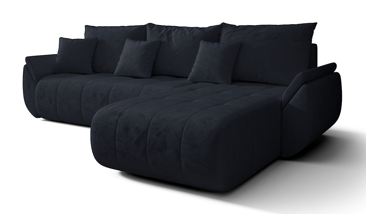 Narożnik z funkcją spania Romuldi L-kształtny prawostronny z pojemnikiem antracytowy welur hydrofobowy  - zdjęcie 5