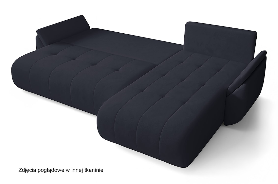 Narożnik z funkcją spania Romuldi L-kształtny prawostronny z pojemnikiem antracytowy welur hydrofobowy  - zdjęcie 6