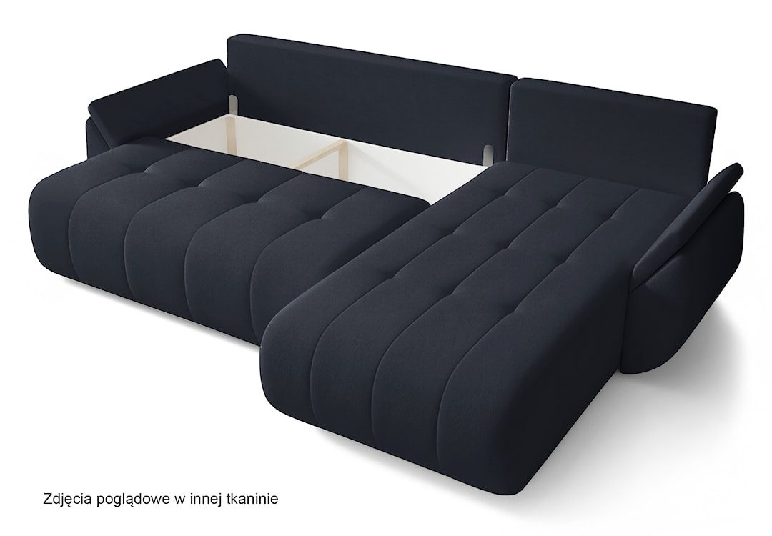 Narożnik z funkcją spania Romuldi L-kształtny prawostronny z pojemnikiem antracytowy welur hydrofobowy  - zdjęcie 7