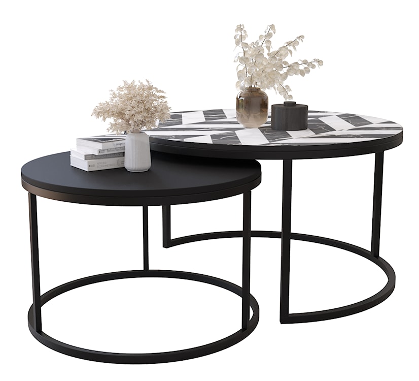 Zestaw dwóch stolików kawowych Sabello okrągłe 80 i 60 cm Glamour/Czarny