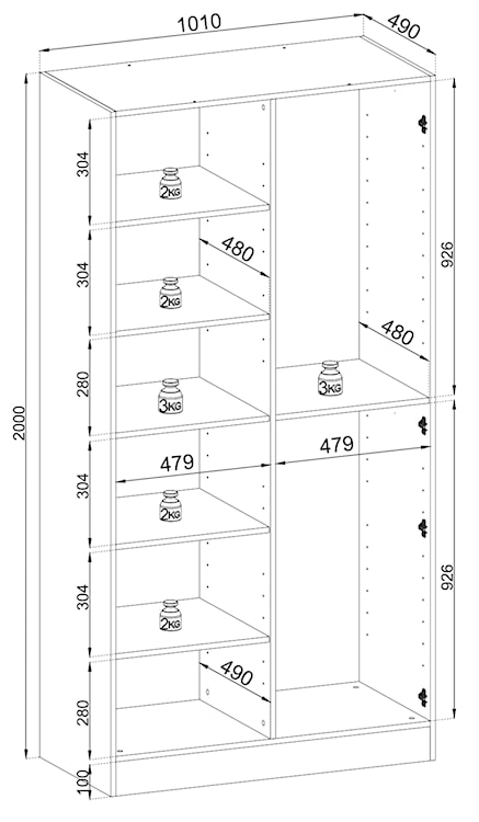 Szafa dwudrzwiowa Sandbox z ryflowanym frontem 100 cm szara  - zdjęcie 5