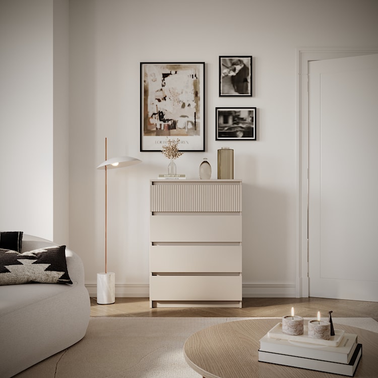 Komoda Sandia z czterema szufladami i ryflowanym frontem 70 cm kaszmir  - zdjęcie 2