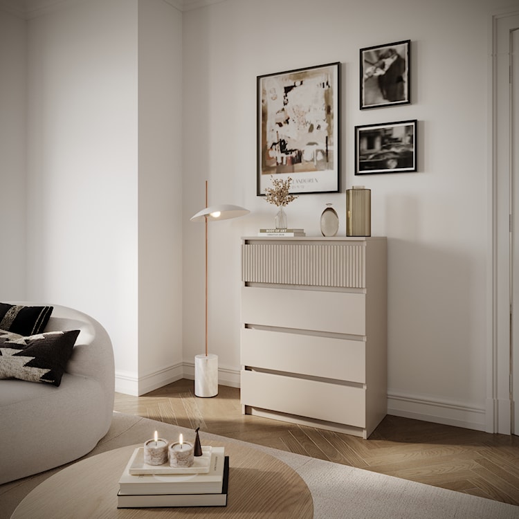 Komoda Sandia z czterema szufladami i ryflowanym frontem 70 cm kaszmir  - zdjęcie 4