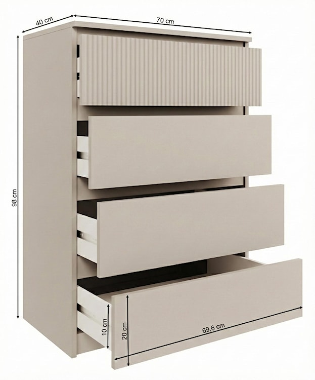 Komoda Sandia z czterema szufladami i ryflowanym frontem 70 cm kaszmir  - zdjęcie 6