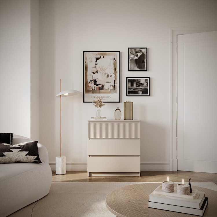 Komoda Sandia z trzema szufladami i ryflowanym frontem 70 cm kaszmir  - zdjęcie 2