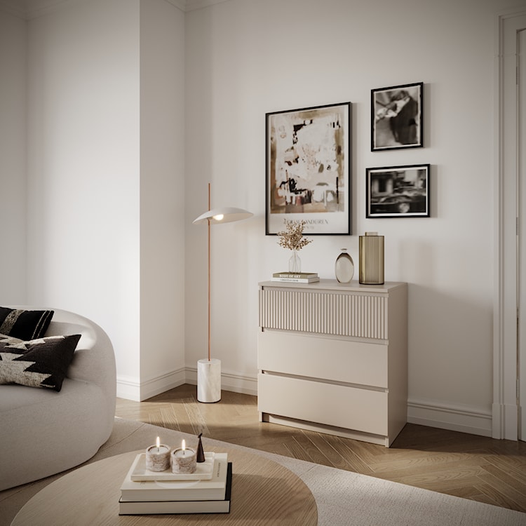 Komoda Sandia z trzema szufladami i ryflowanym frontem 70 cm kaszmir  - zdjęcie 5