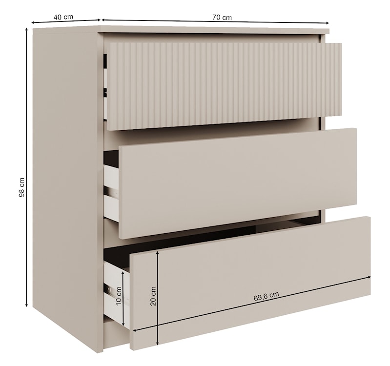 Komoda Sandia z trzema szufladami i ryflowanym frontem 70 cm kaszmir  - zdjęcie 6