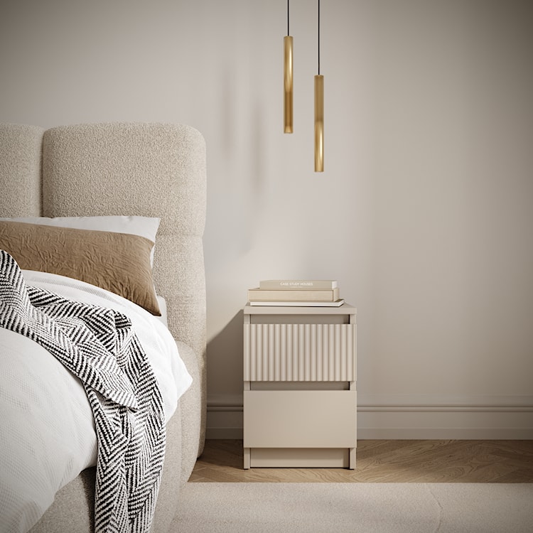 Szafka nocna Sandia z dwiema szufladami i ryflowanym frontem 30 cm kaszmir  - zdjęcie 2