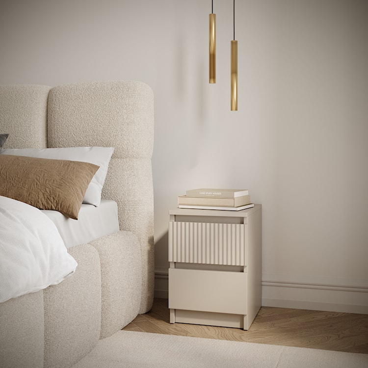 Szafka nocna Sandia z dwiema szufladami i ryflowanym frontem 30 cm kaszmir  - zdjęcie 5