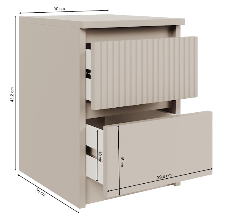 Szafka nocna Sandia z dwiema szufladami i ryflowanym frontem 30 cm kaszmir  - zdjęcie 6