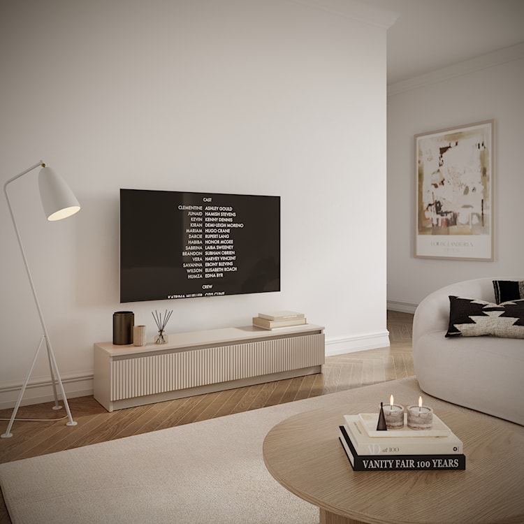 Szafka RTV dwudrzwiowa Sandia z ryflowanym frontem 139 cm kaszmir  - zdjęcie 5