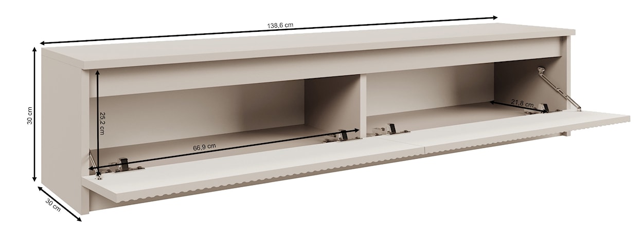 Szafka RTV dwudrzwiowa Sandia z ryflowanym frontem 139 cm kaszmir  - zdjęcie 6
