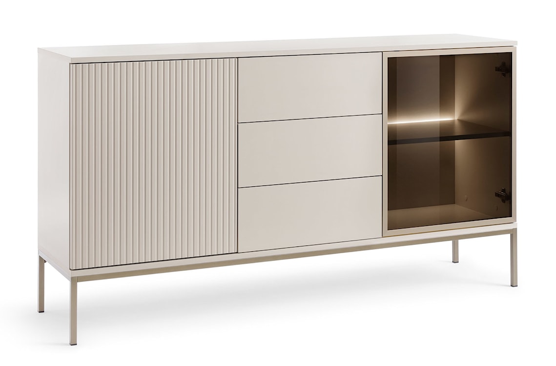 Komoda Tosena dwudrzwiowa z szufladami i oświetleniem LED 154 cm Kaszmir 