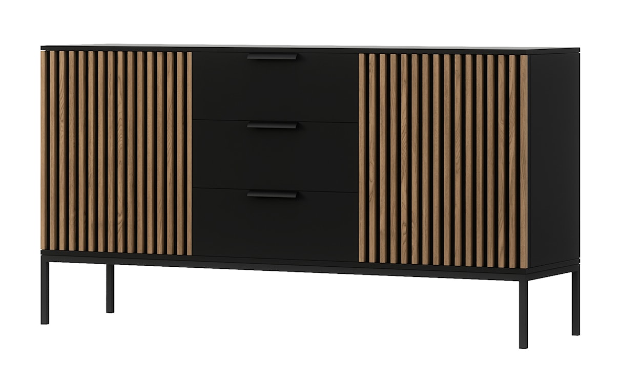 Komoda dwudrzwiowa Kastano 150 cm z trzema szufladami Czarna/Dąb artisan