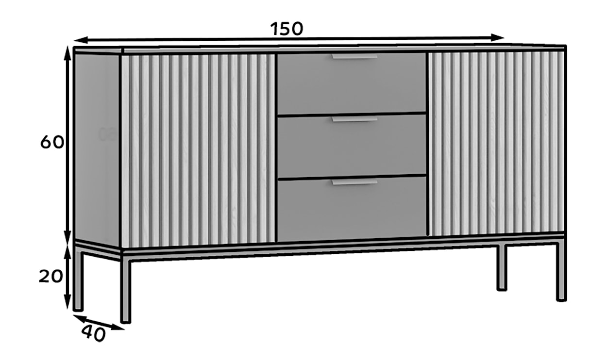 Komoda dwudrzwiowa Kastano 150 cm z trzema szufladami Czarna/Dąb artisan  - zdjęcie 9