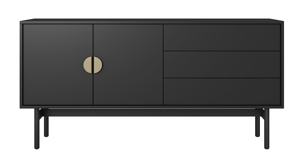 Szafka RTV dwudrzwiowa Stoon z trzema szufladami 154 cm Czarna  - zdjęcie 4