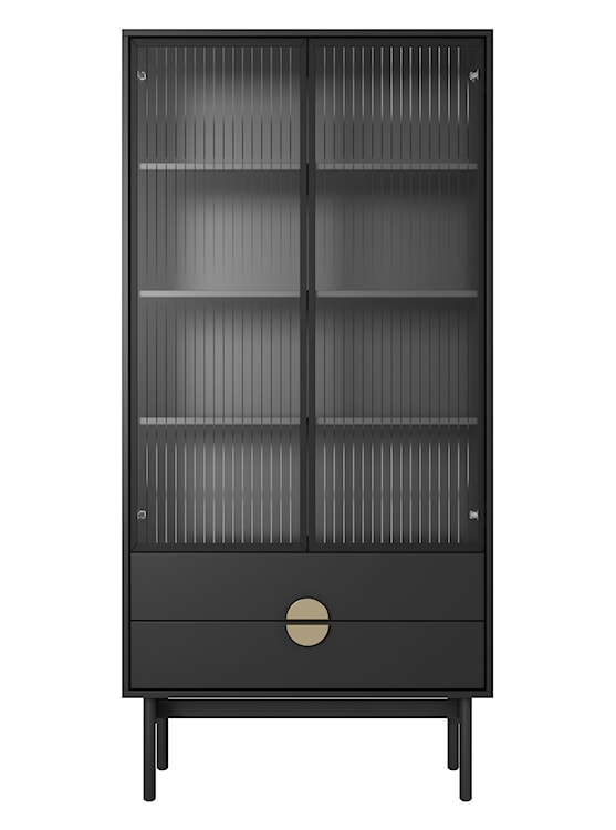 Witryna wysoka Stoon 84 cm z czterema półkami i szufladami Czarna  - zdjęcie 4