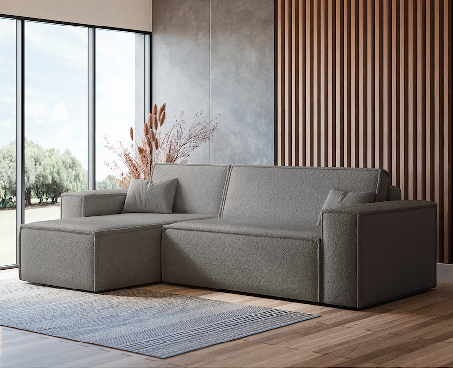 Narożnik z funkcją spania Scarlo L-kształtny uniwersalny z pojemnikiem jasnobrązowy boucle  - zdjęcie 2