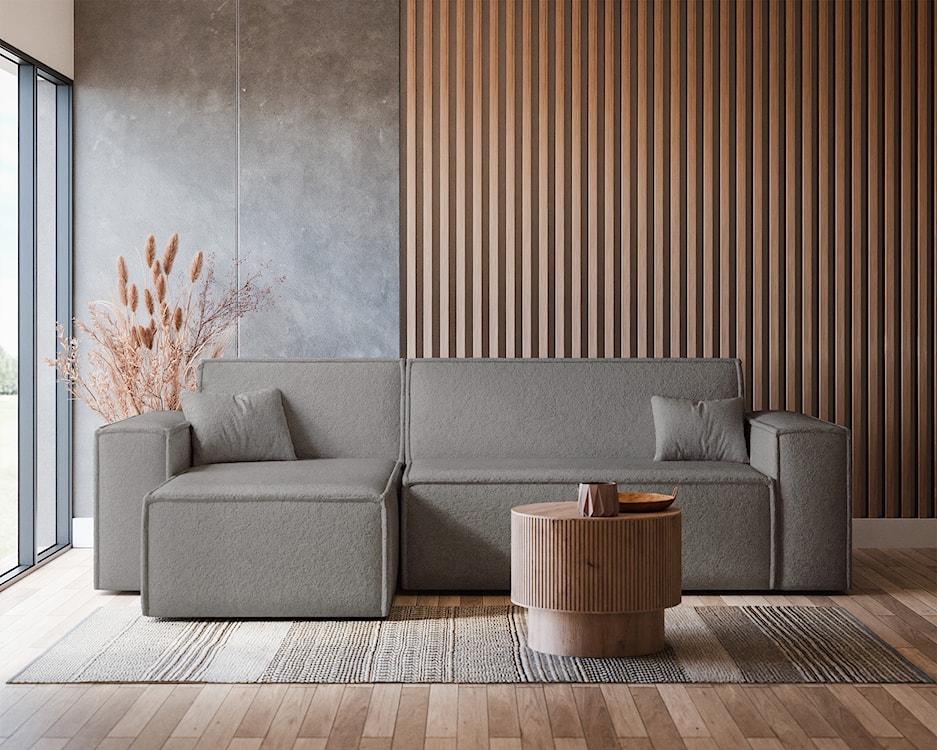 Narożnik z funkcją spania Scarlo L-kształtny uniwersalny z pojemnikiem jasnobrązowy boucle  - zdjęcie 3