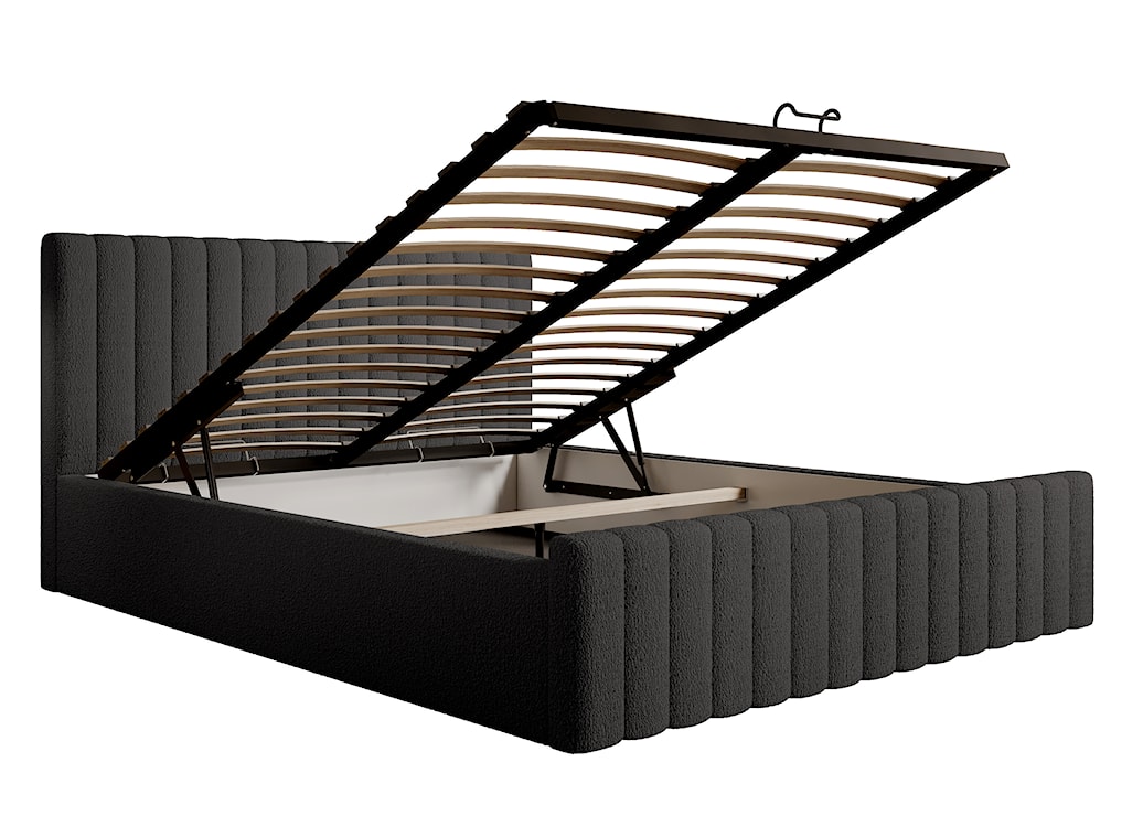 Łóżko tapicerowane 160x200 cm Ramone ciemnoszare z pojemnikiem stelaż metalowy boucle nogi czarne  - zdjęcie 4