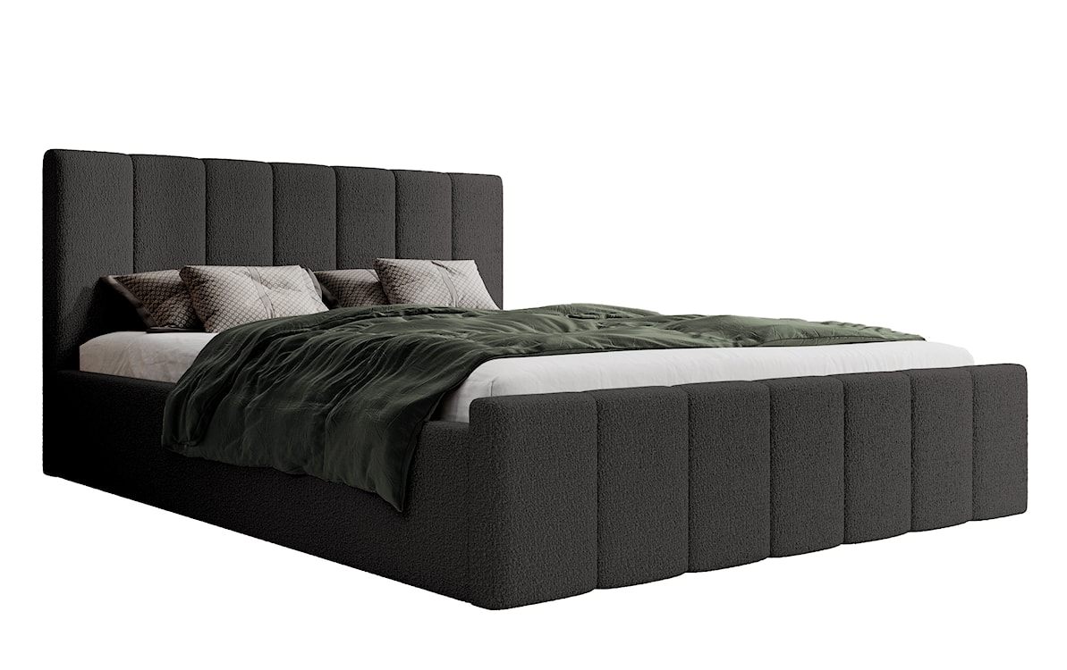 Łóżko tapicerowane 160x200 cm Neroma ciemnoszare z pojemnikiem stelaż metalowy boucle nogi czarne 