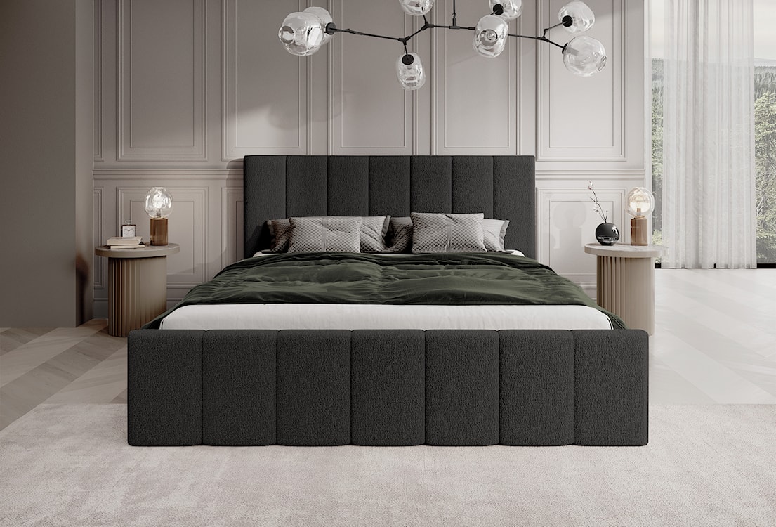 Łóżko tapicerowane 140x200 cm Neroma ciemnoszare z pojemnikiem stelaż metalowy boucle nogi czarne  - zdjęcie 3