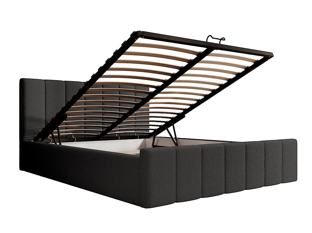 Łóżko tapicerowane 140x200 cm Neroma ciemnoszare z pojemnikiem stelaż metalowy boucle nogi czarne  - zdjęcie 4