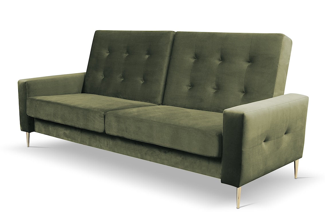 Komplet wypoczynkowy Santi sofa i dwa fotele oliwkowy w tkaninie hydrofobowej nogi złote  - zdjęcie 4