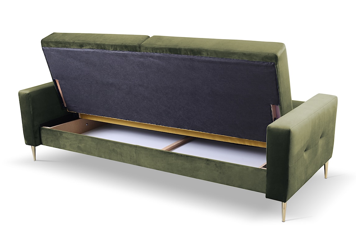 Komplet wypoczynkowy Santi sofa i dwa fotele oliwkowy w tkaninie hydrofobowej nogi złote  - zdjęcie 8