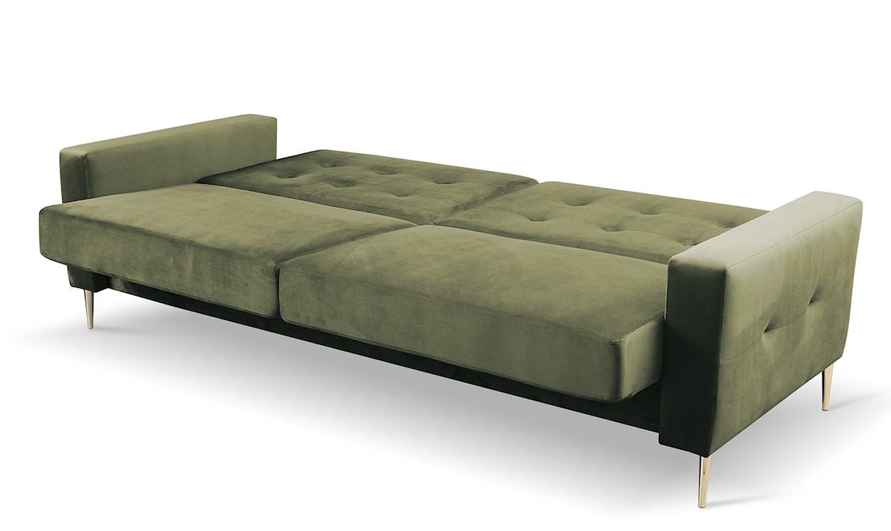 Komplet wypoczynkowy Santi sofa i dwa fotele oliwkowy w tkaninie hydrofobowej nogi złote  - zdjęcie 9