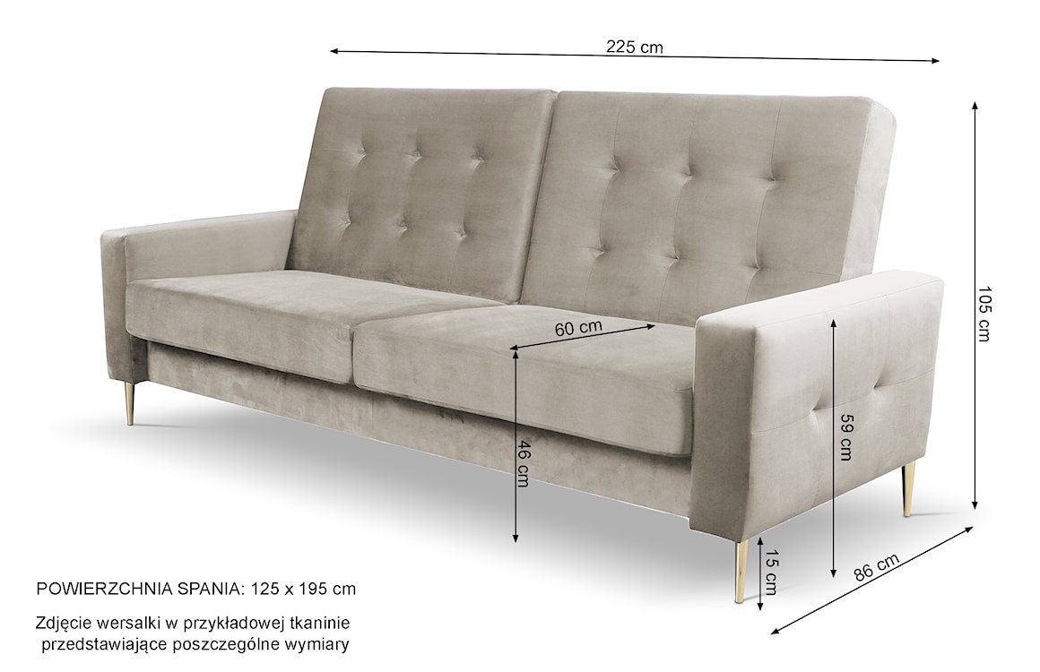 Komplet wypoczynkowy Santi sofa i dwa fotele jasnobeżowy w tkaninie hydrofobowej nogi złote  - zdjęcie 11