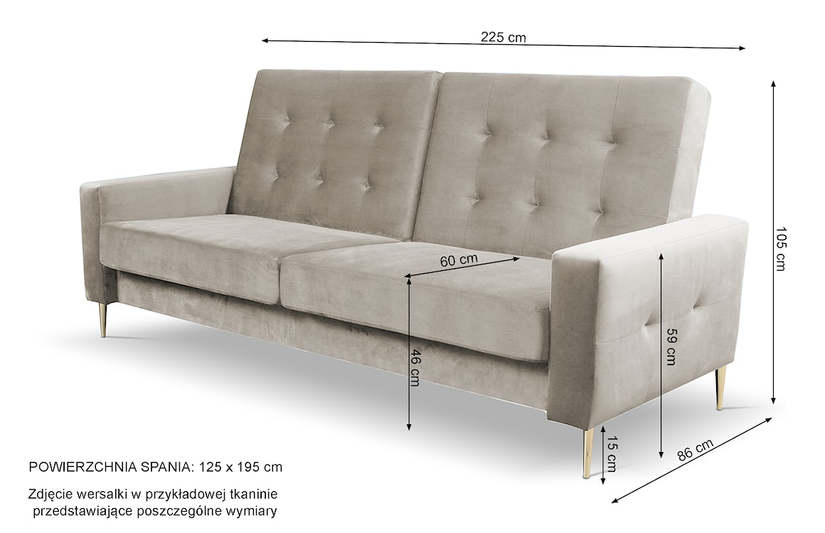 Wersalka trzyosobowa Santi ciemnoszara z pojemnikiem w tkaninie hydrofobowej welur nogi złote  - zdjęcie 7
