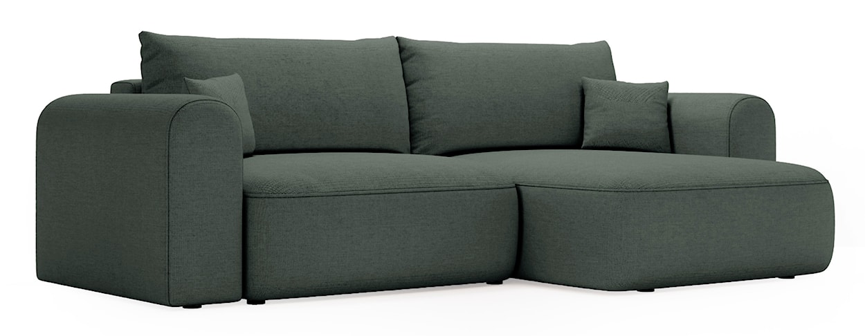 Narożnik z funkcją spania Sollano L-kształtny z pojemnikiem uniwersalny ciemnozielony szenil łatwoczyszący 