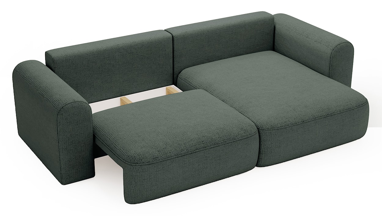 Narożnik z funkcją spania Sollano L-kształtny z pojemnikiem uniwersalny ciemnozielony szenil łatwoczyszący  - zdjęcie 6