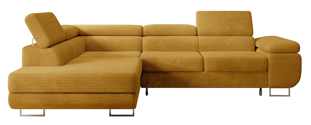 Narożnik z funkcją spania Stevil L-kształtny z pojemnikiem musztardowy sztruks lewostronny