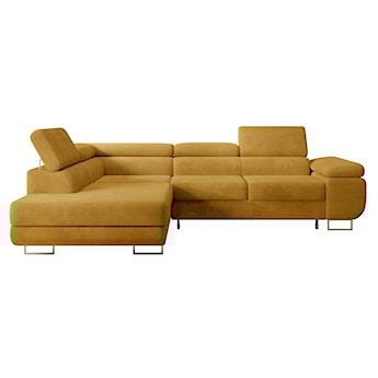 Narożnik z funkcją spania Stevil L-kształtny z pojemnikiem musztardowy sztruks lewostronny