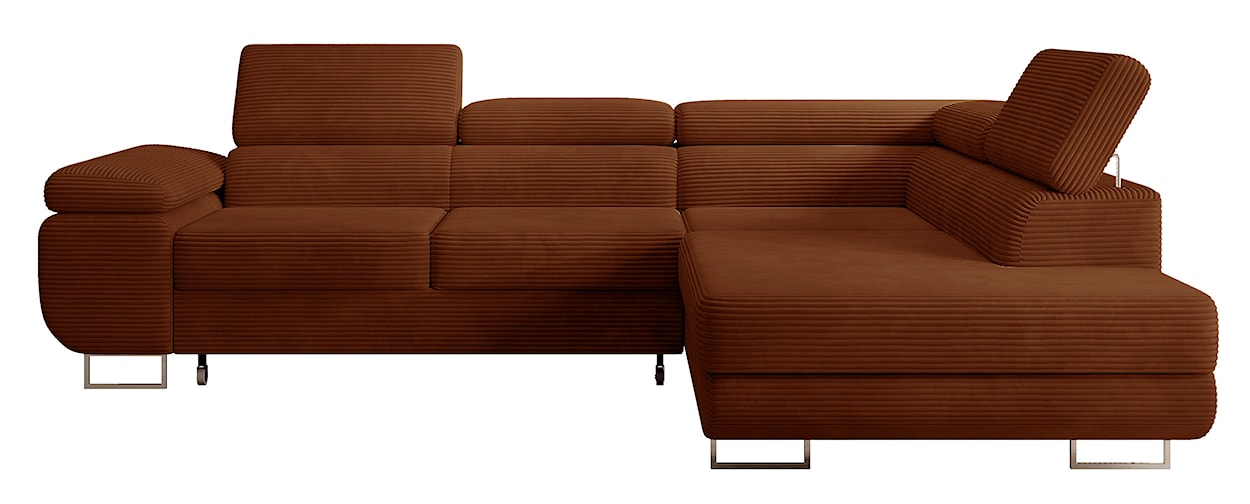 Narożnik z funkcją spania Stevil L-kształtny z pojemnikiem miedziany sztruks prawostronny 