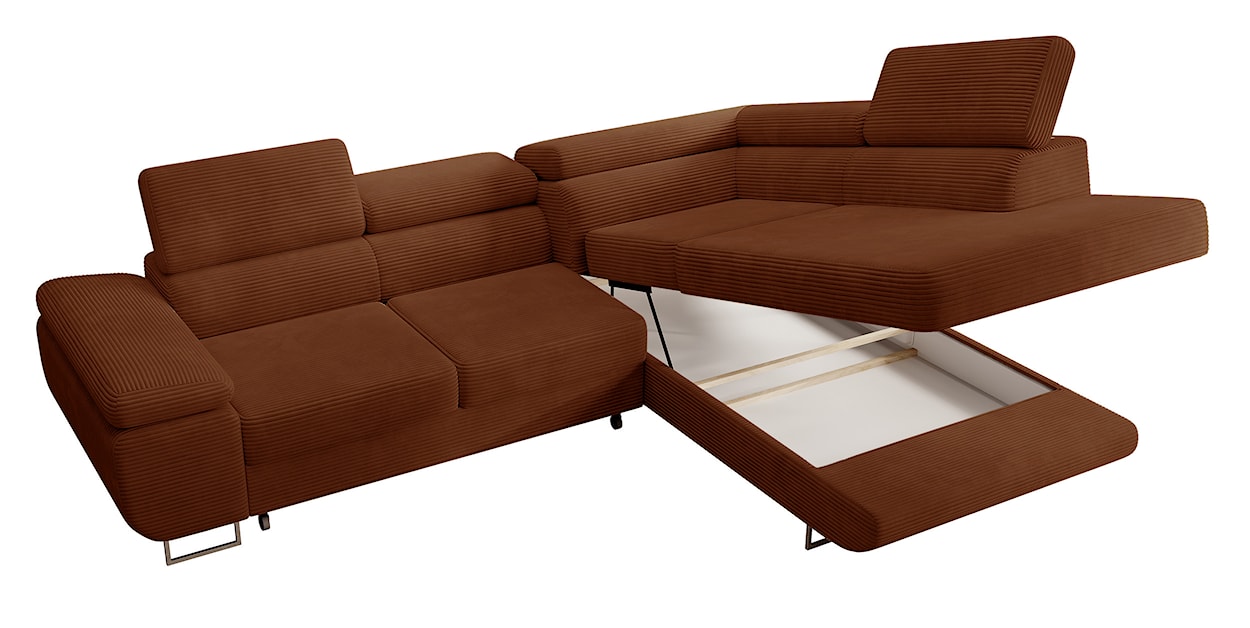 Narożnik z funkcją spania Stevil L-kształtny z pojemnikiem miedziany sztruks prawostronny  - zdjęcie 3