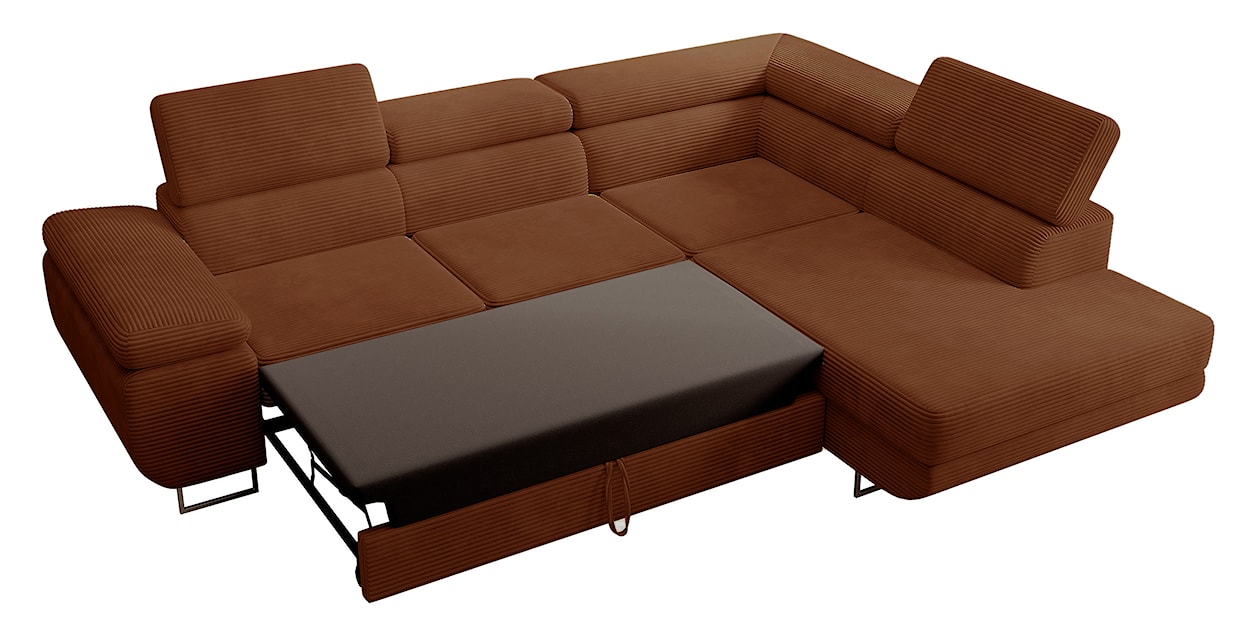 Narożnik z funkcją spania Stevil L-kształtny z pojemnikiem miedziany sztruks prawostronny  - zdjęcie 4