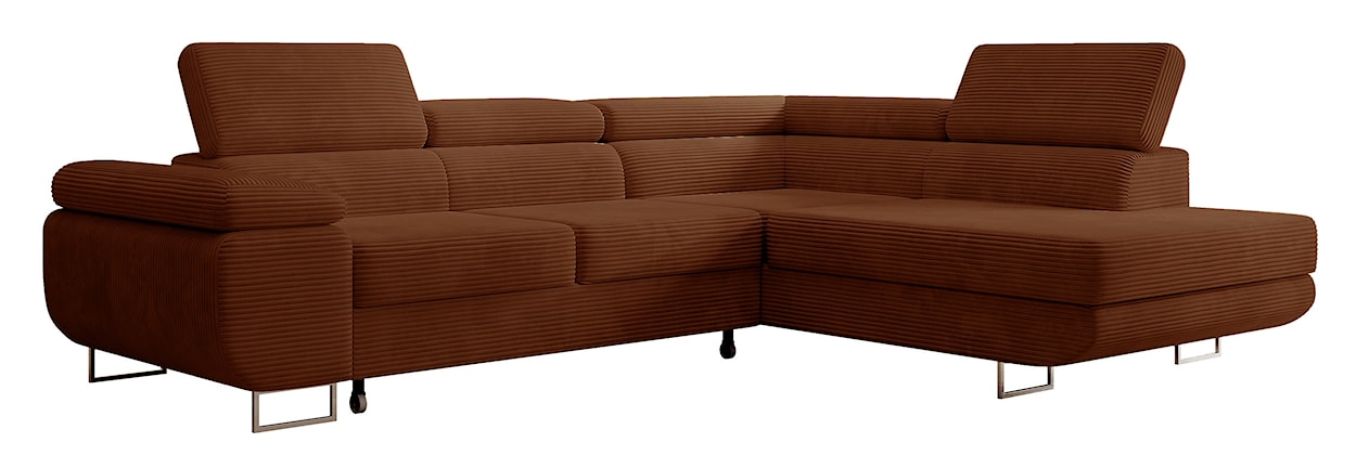 Narożnik z funkcją spania Stevil L-kształtny z pojemnikiem miedziany sztruks prawostronny  - zdjęcie 9