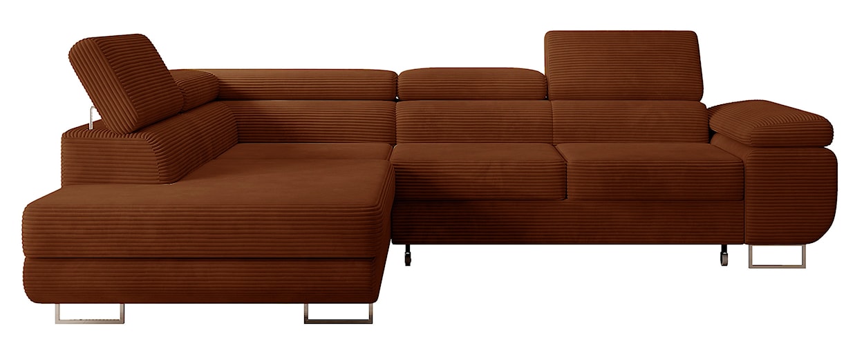 Narożnik z funkcją spania Stevil L-kształtny z pojemnikiem miedziany sztruks lewostronny 