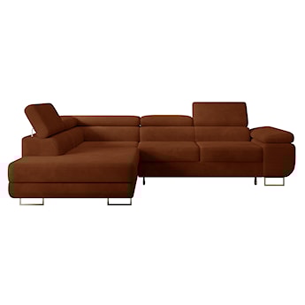 Narożnik z funkcją spania Stevil L-kształtny z pojemnikiem miedziany sztruks lewostronny