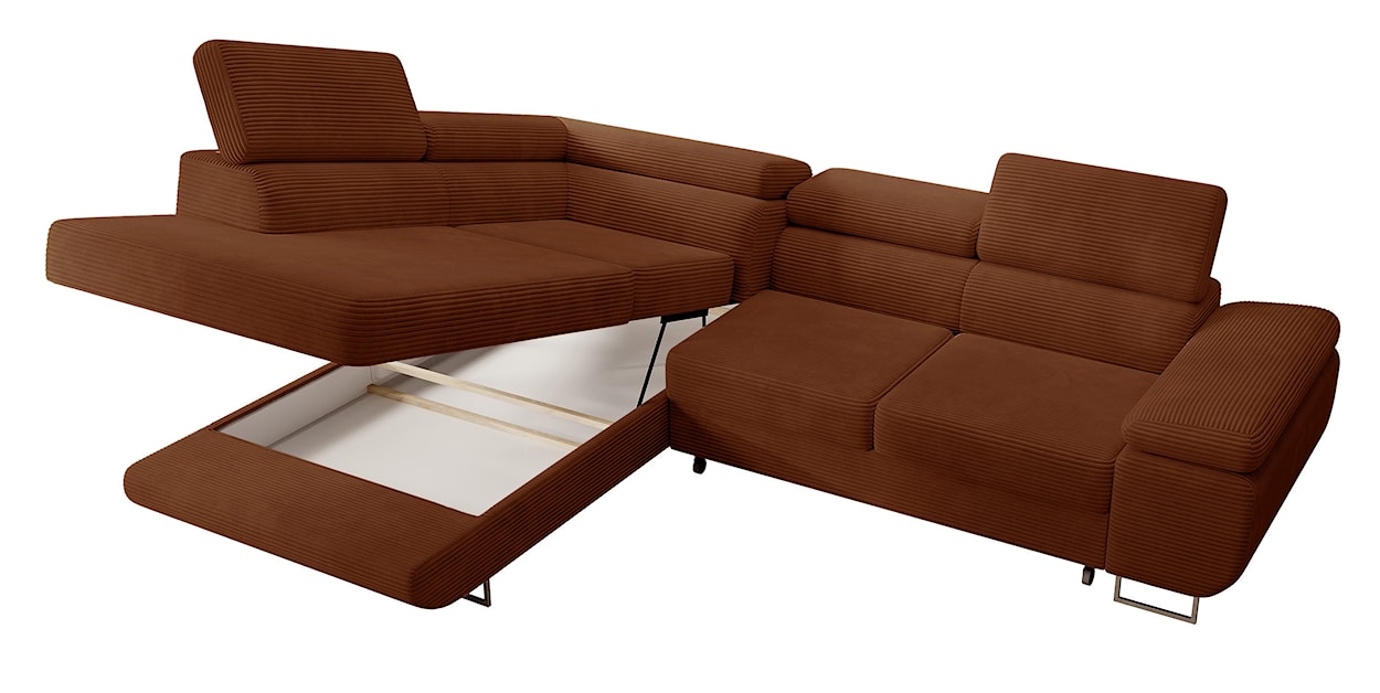 Narożnik z funkcją spania Stevil L-kształtny z pojemnikiem miedziany sztruks lewostronny  - zdjęcie 3