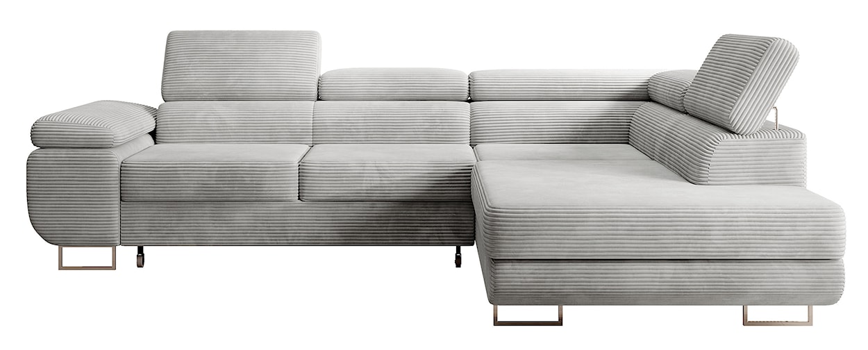 Narożnik z funkcją spania Stevil L-kształtny z pojemnikiem jasnoszary sztruks prawostronny