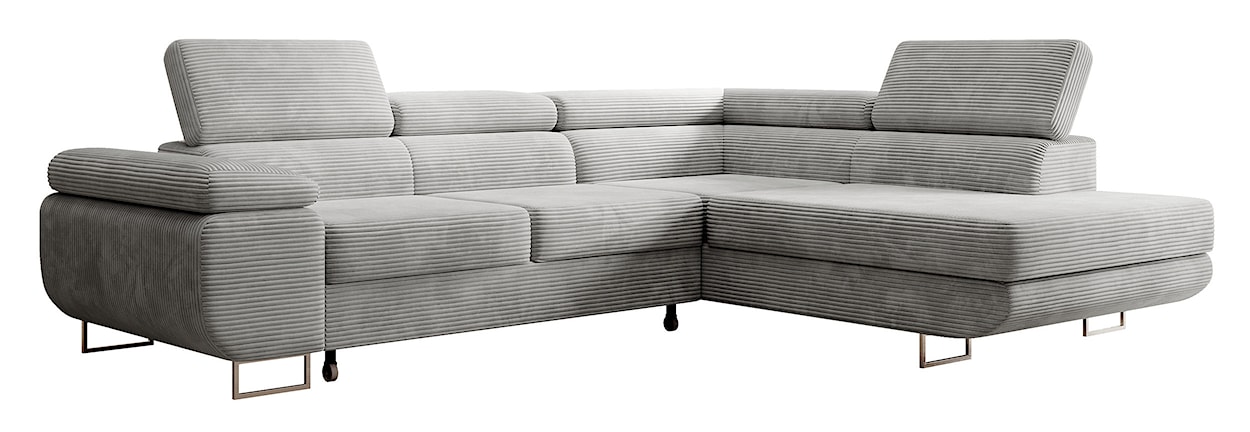 Narożnik z funkcją spania Stevil L-kształtny z pojemnikiem jasnoszary sztruks prawostronny  - zdjęcie 9