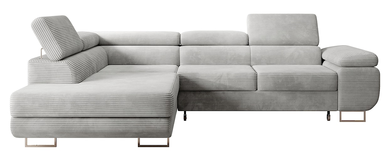 Narożnik z funkcją spania Stevil L-kształtny z pojemnikiem jasnoszary sztruks lewostronny