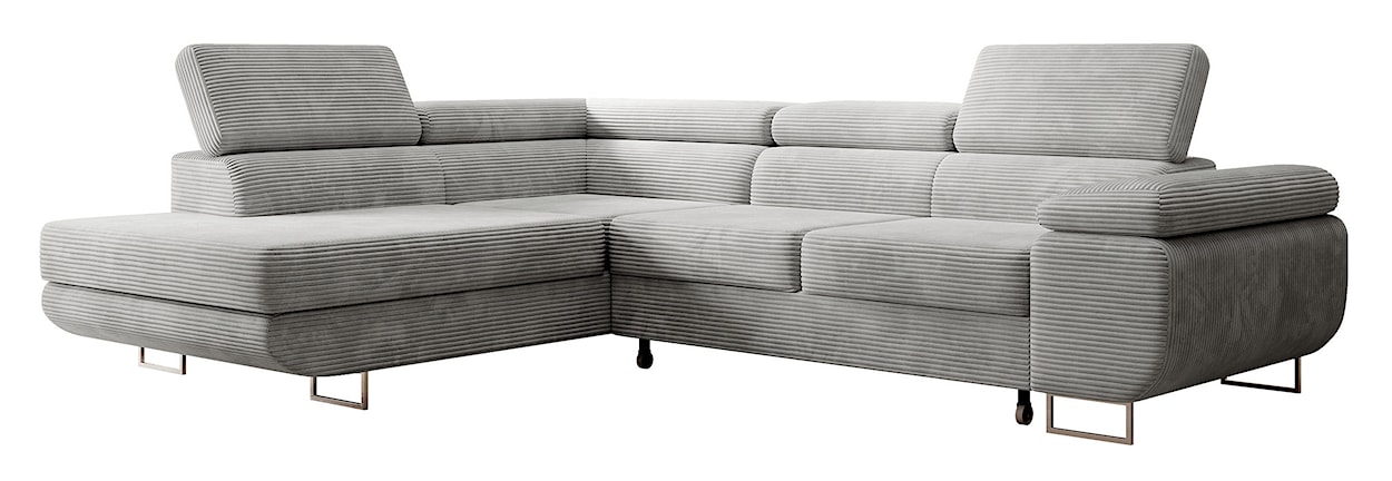 Narożnik z funkcją spania Stevil L-kształtny z pojemnikiem jasnoszary sztruks lewostronny  - zdjęcie 9