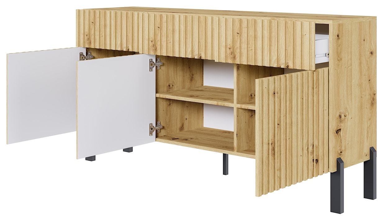 Komoda trzydrzwiowa Telire 154 cm z trzema szufladami i lamelowym frontem dąb artisan  - zdjęcie 7