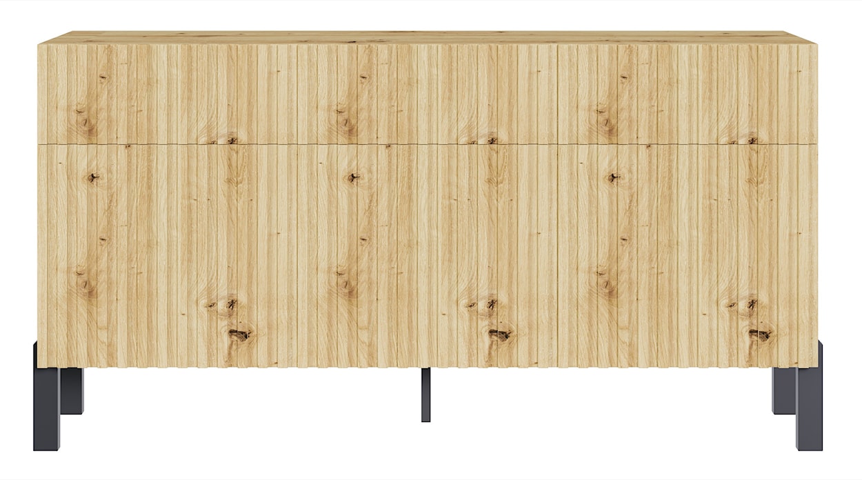 Komoda trzydrzwiowa Telire 154 cm z trzema szufladami i lamelowym frontem dąb artisan  - zdjęcie 5